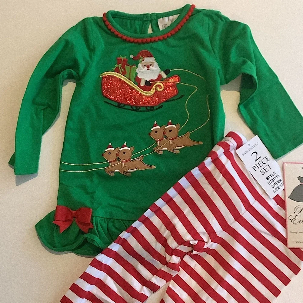 Rare Editions Christmas Outfit Santa Reindeer 2 pc 3T New